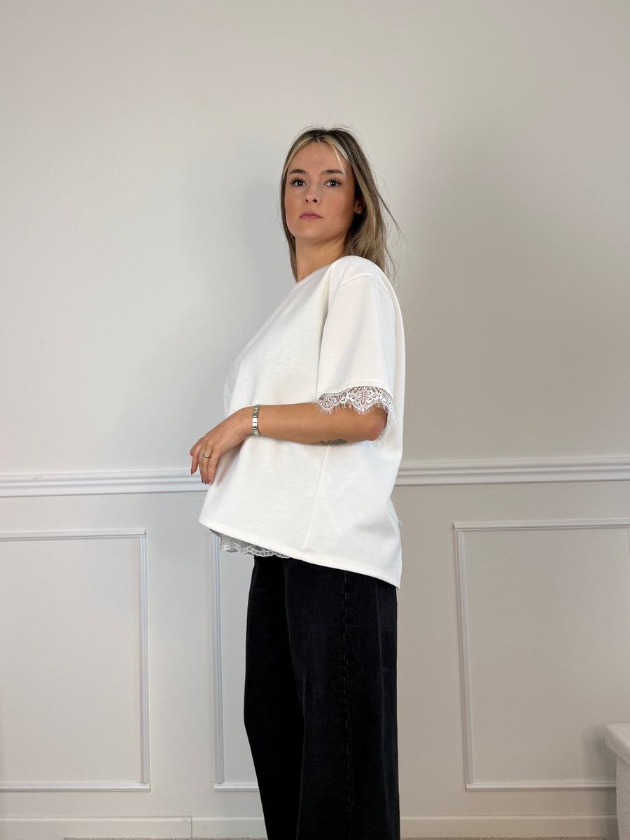 T-shirt oversize con schiena aperta con pizzo JADE – alternate