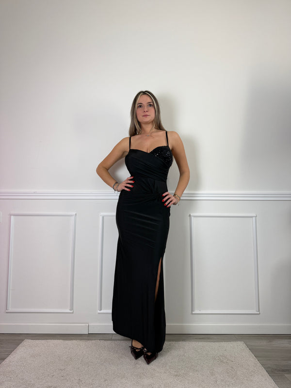 Vestito lungo con drappeggio e paillettes - Follie by Alice