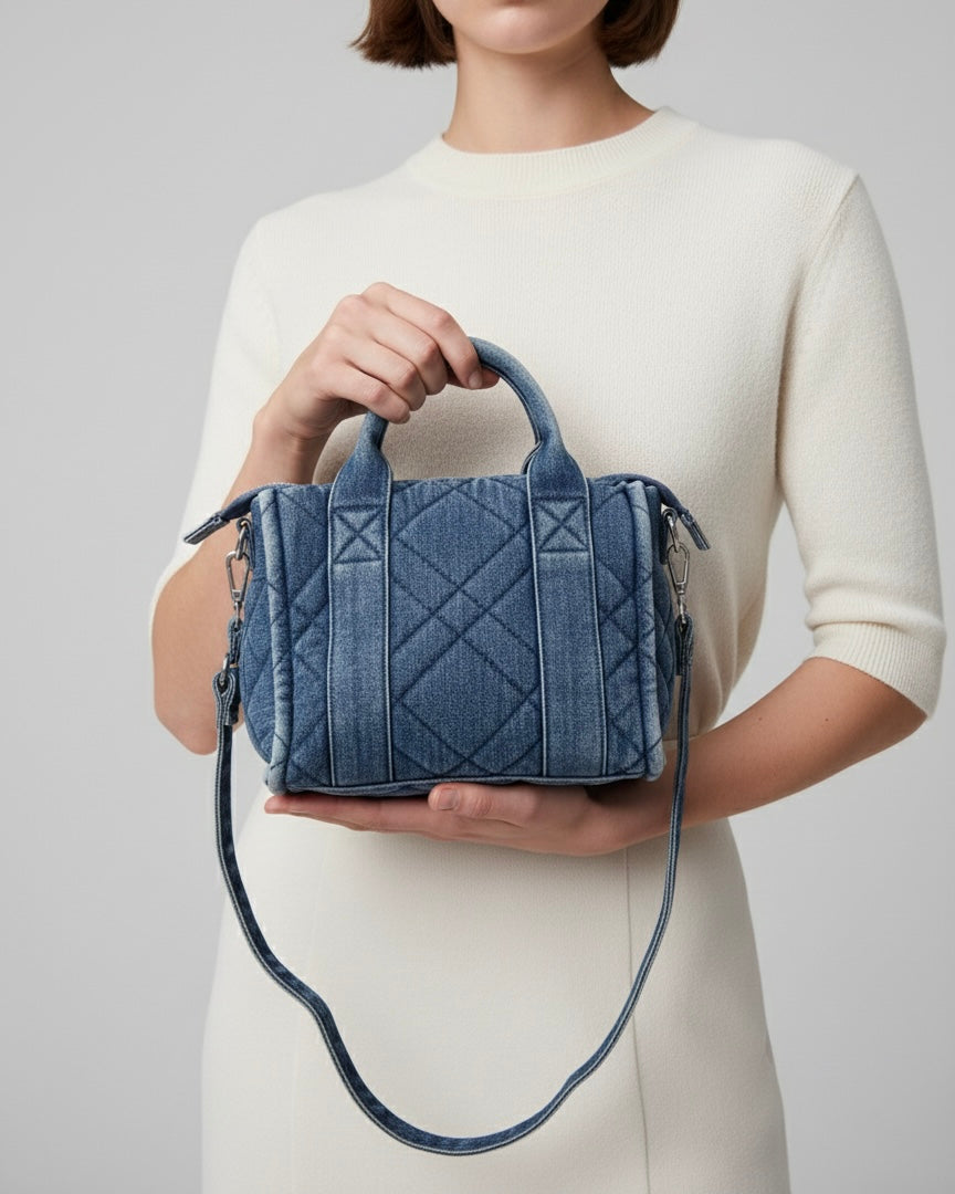 Borsa a mano effetto jeans con tracolla Immagine principale del prodotto