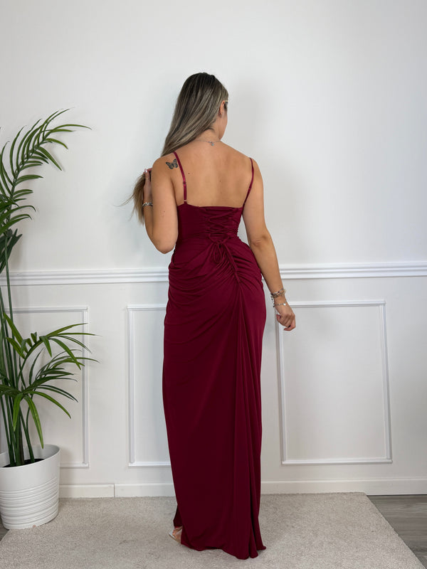 Vestito lungo con drappeggio e spacco NOCTURN