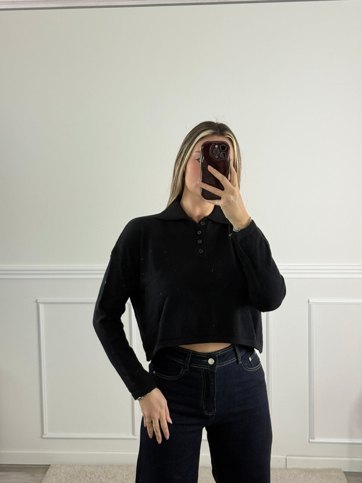 Polo morbida crop a maniche lunghe