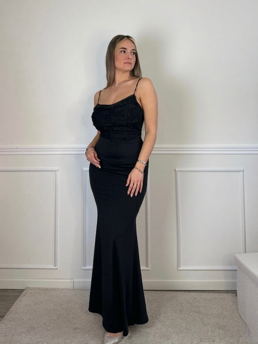 Vestito lungo con corpetto in pizzo ELLE – alternate