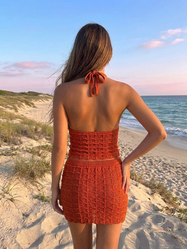 Set crop top e gonna in crochet con anello a stella marina STAR