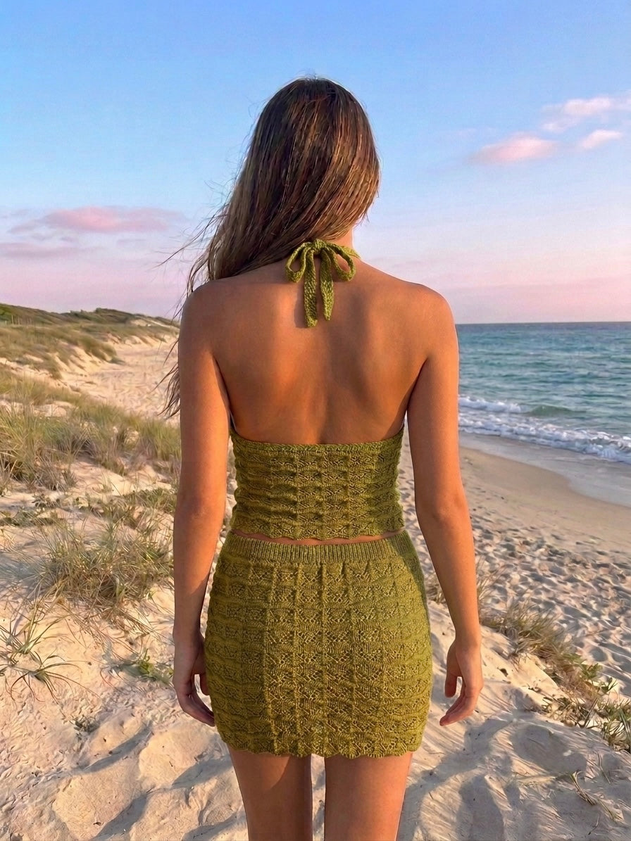 Set crop top e gonna in crochet con anello a stella marina STAR
