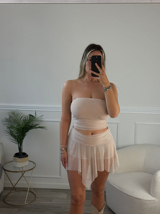 Top a fascia in tulle con strass gioiello
