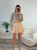Maglia traforata crop a righe con maniche lunghe