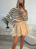 Maglia traforata crop a righe con maniche lunghe