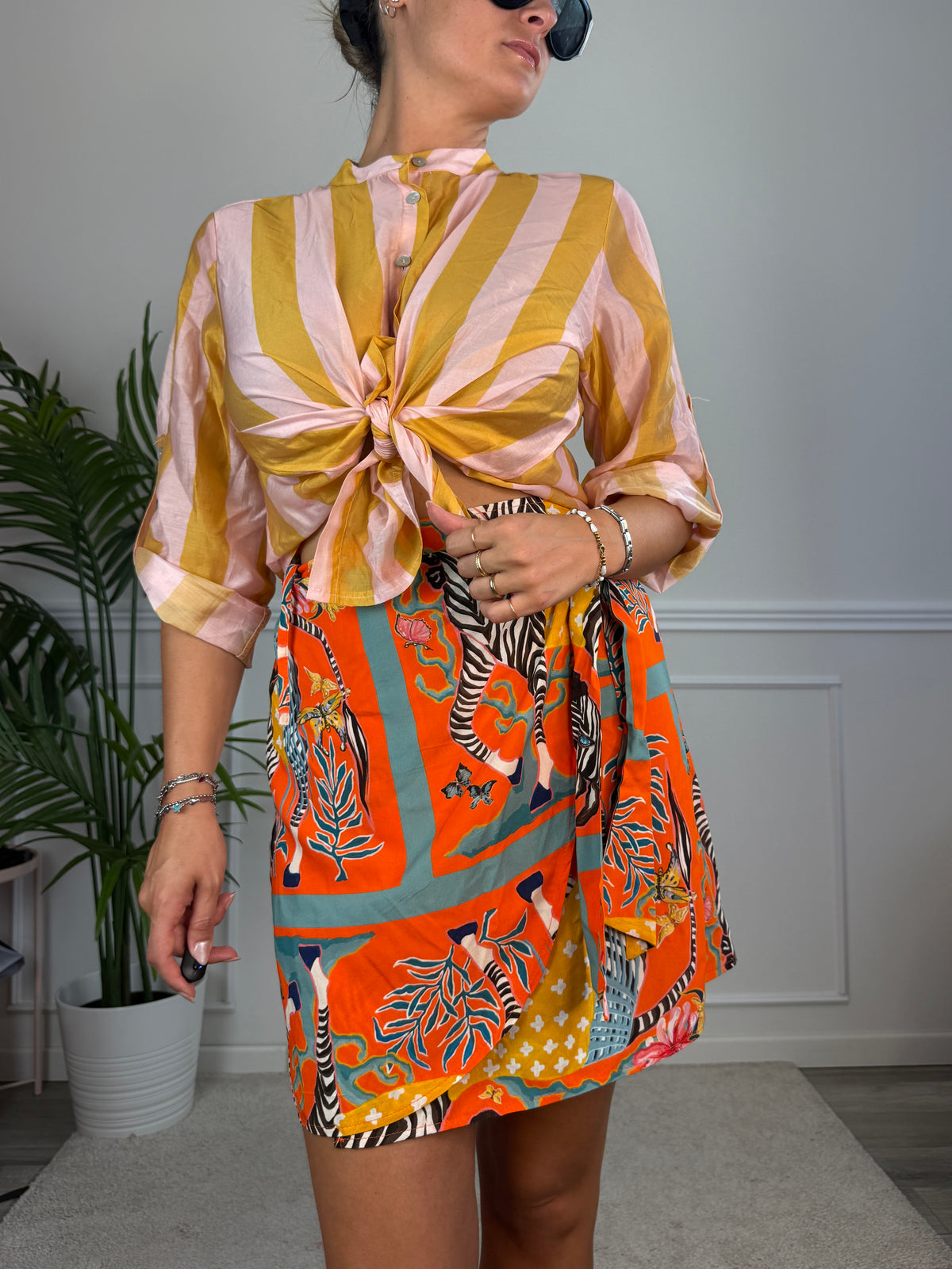 Camicia rosa in lyocell a righe gialle MARRAKECH