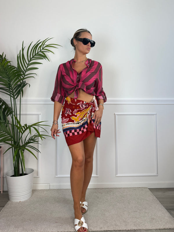 Pareo gonna bordeaux con tigri e foglie tropicali ISLA