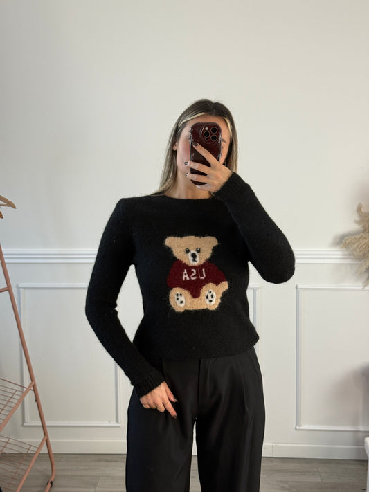 Maglioncino morbido in lana con orsetto ricamato 3024