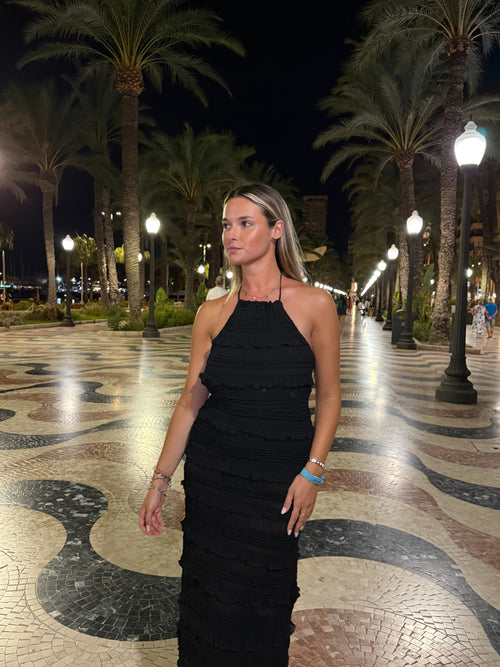 Vestito lungo con balze in chiffon FUME'