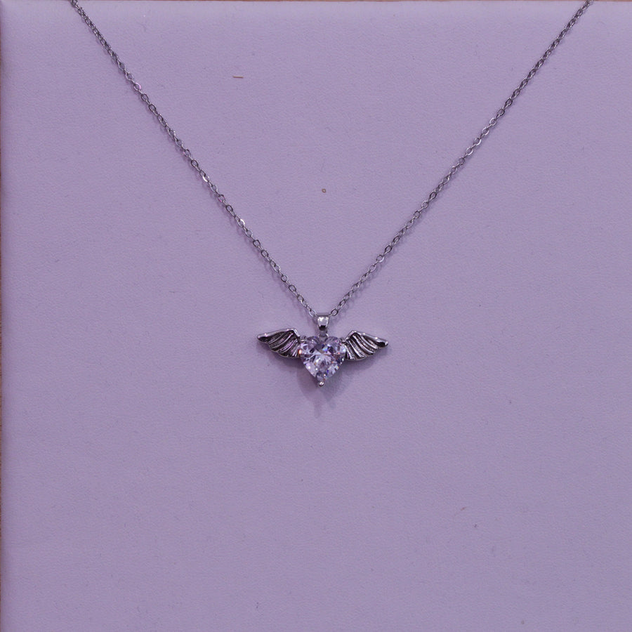 Collana argento con cuore alato brillante – alternate