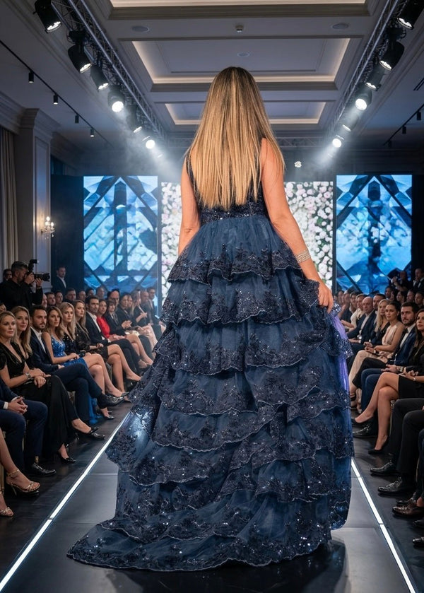 Abito lungo in tulle con paillettes all-over VERSAILLES - Follie by Alice