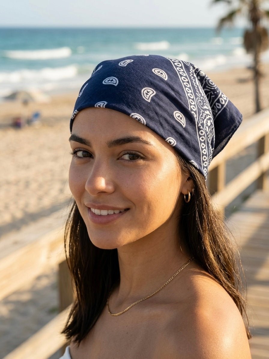 Bandana blu in cotone con stampa