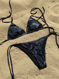 Bikini Top nero lucido effetto pitonato