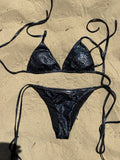 Bikini Top nero lucido effetto pitonato