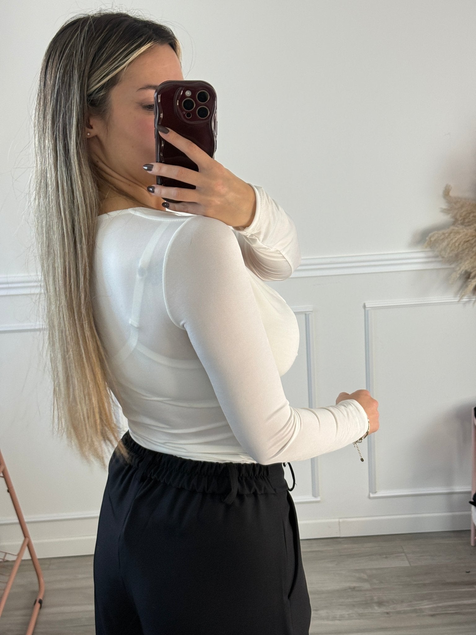 Body drappeggiato con scollo a V e ricami in pizzo - Follie by Alice