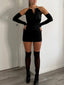 Body in raso con manicotti e collo halter con collare dorato rigido - Follie by Alice