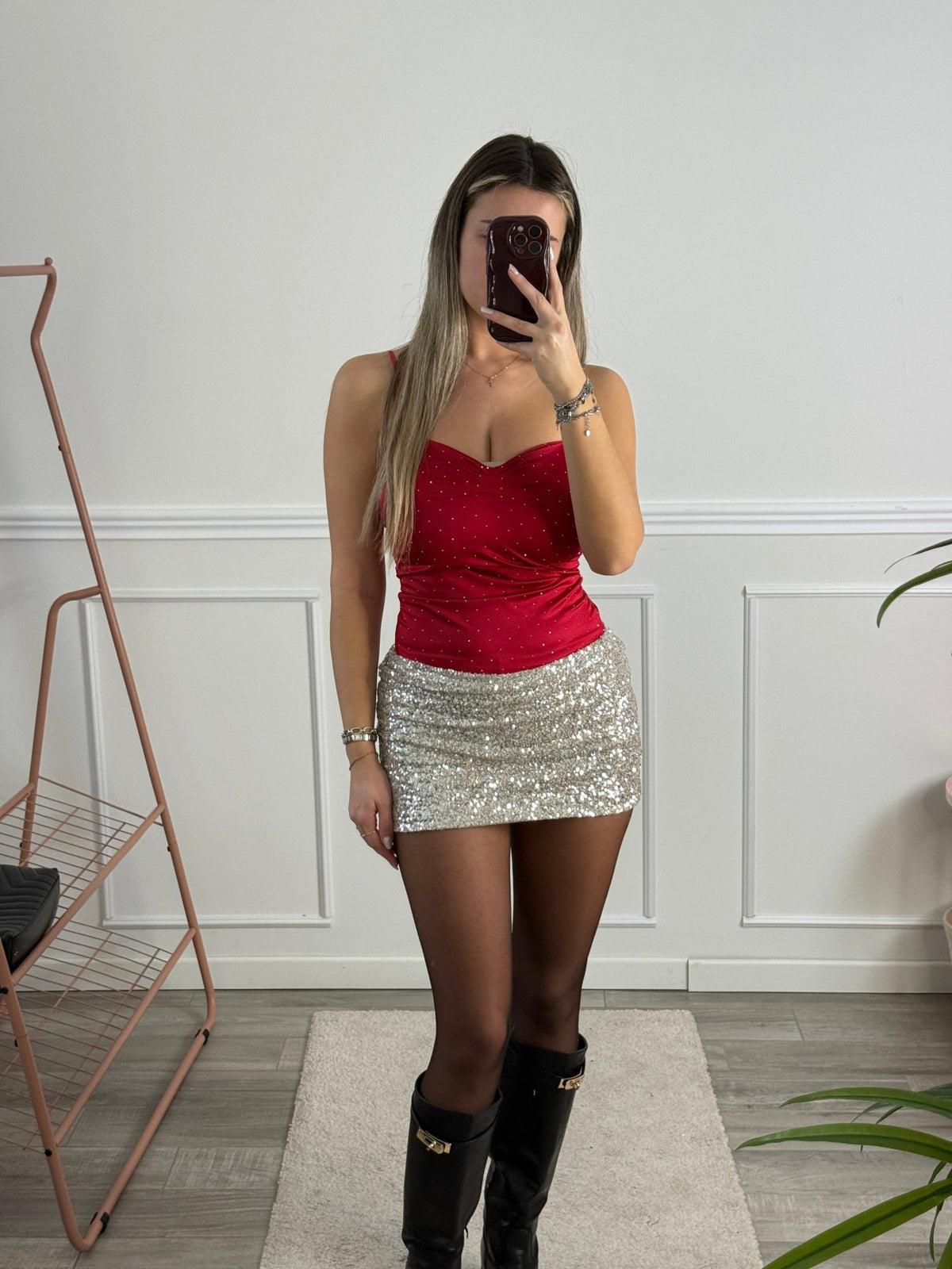 Body in raso con scollo a cuore e strass gioiello - Follie by Alice Immagine principale del prodotto