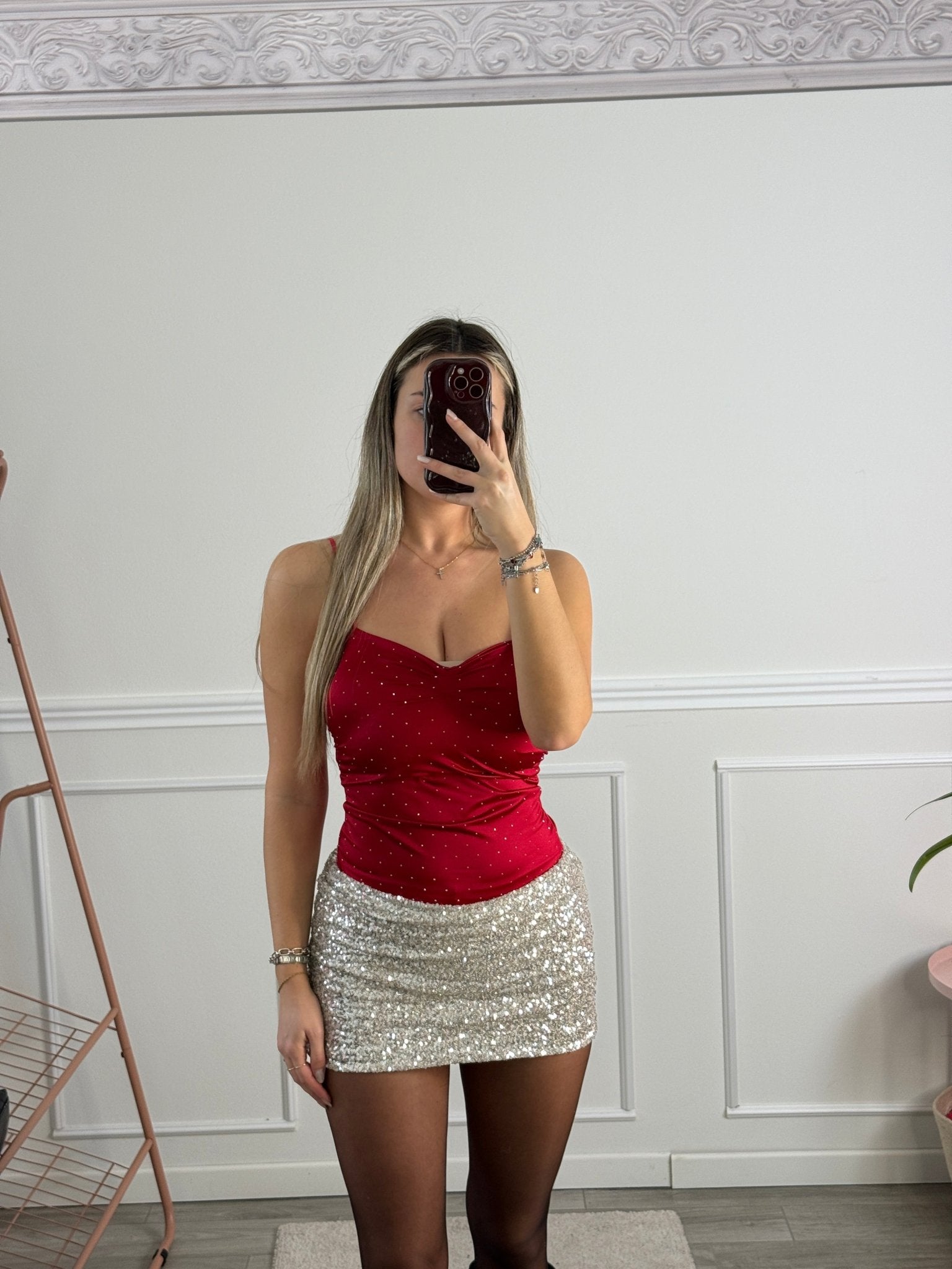 Body in raso con scollo a cuore e strass gioiello - Follie by Alice