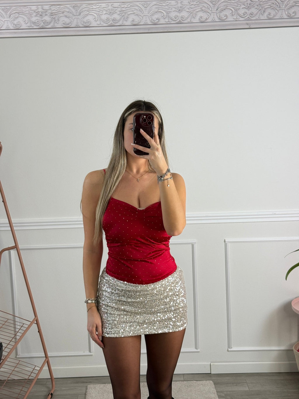 Body in raso con scollo a cuore e strass gioiello - Follie by Alice