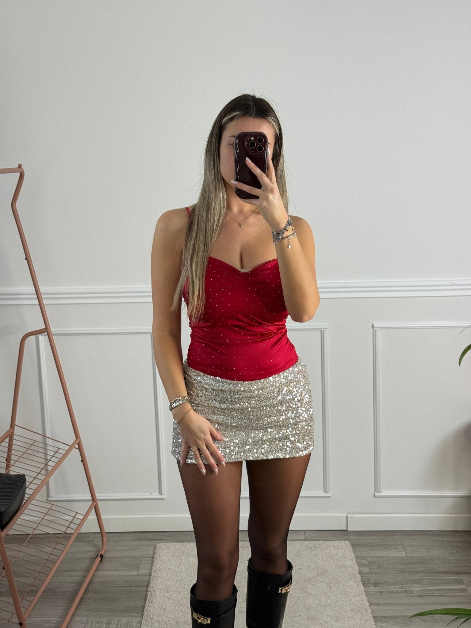 Body in raso con scollo a cuore e strass gioiello - Follie by Alice