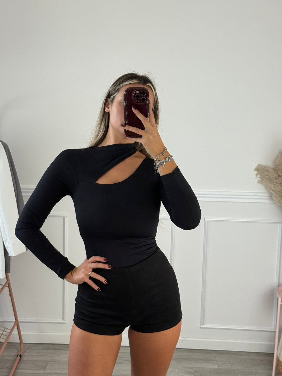 Body satin a maniche lunghe con cut-out