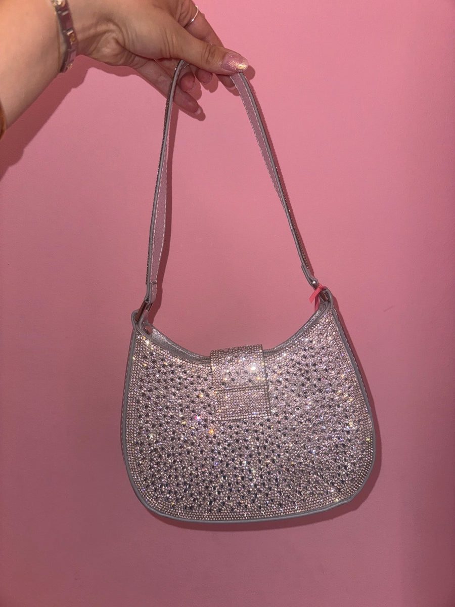 Borsa a mano con strass gioiello argento e tracolla – alternate