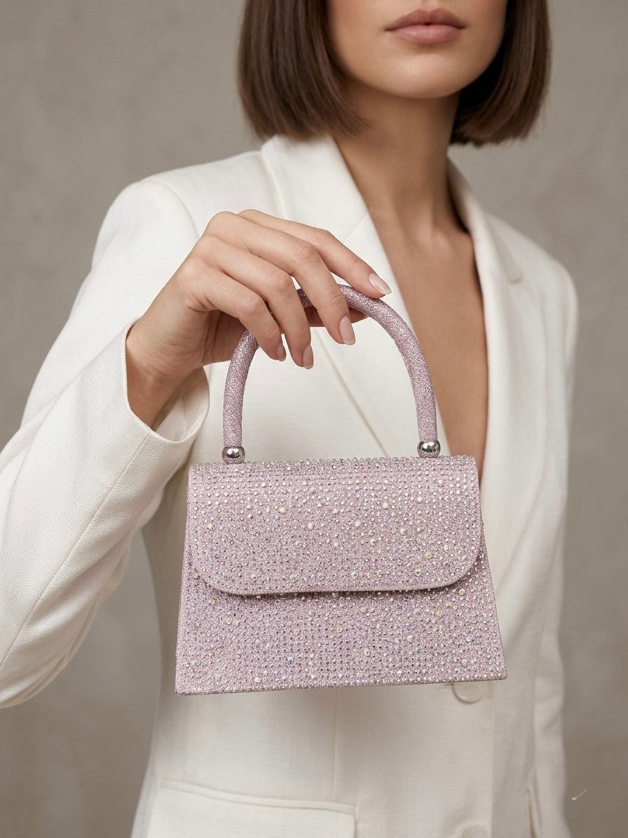 Borsa a mano con strass gioiello argento