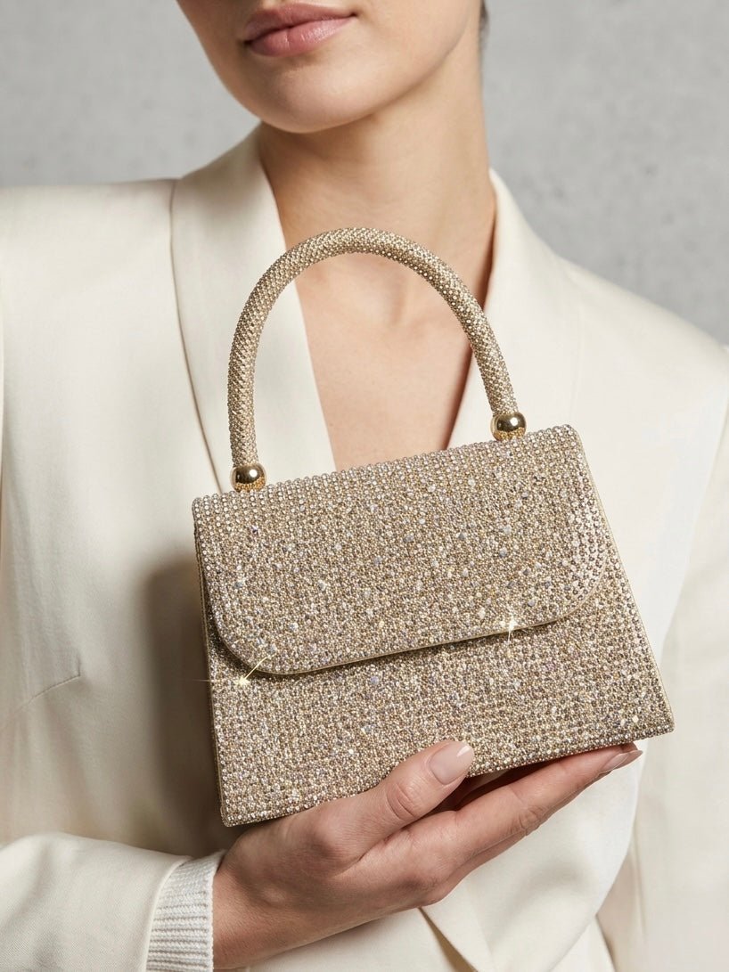 Borsa a mano con strass gioiello oro