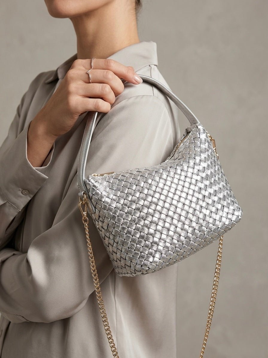 Borsa a mano effetto intrecciato con tracolla a catena - Follie by Alice
