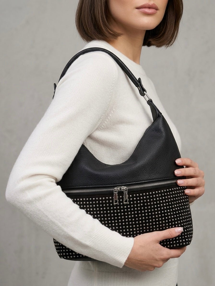 Borsa a spalla con borchie e zip - Follie by Alice Immagine principale del prodotto