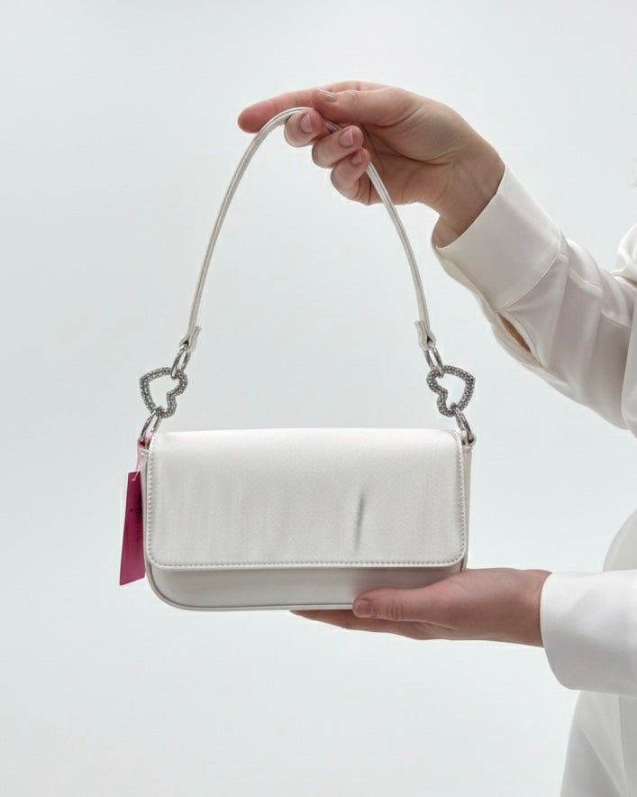 Borsa a spalla in raso con cuori di strass gioiello - Follie by Alice Immagine principale del prodotto