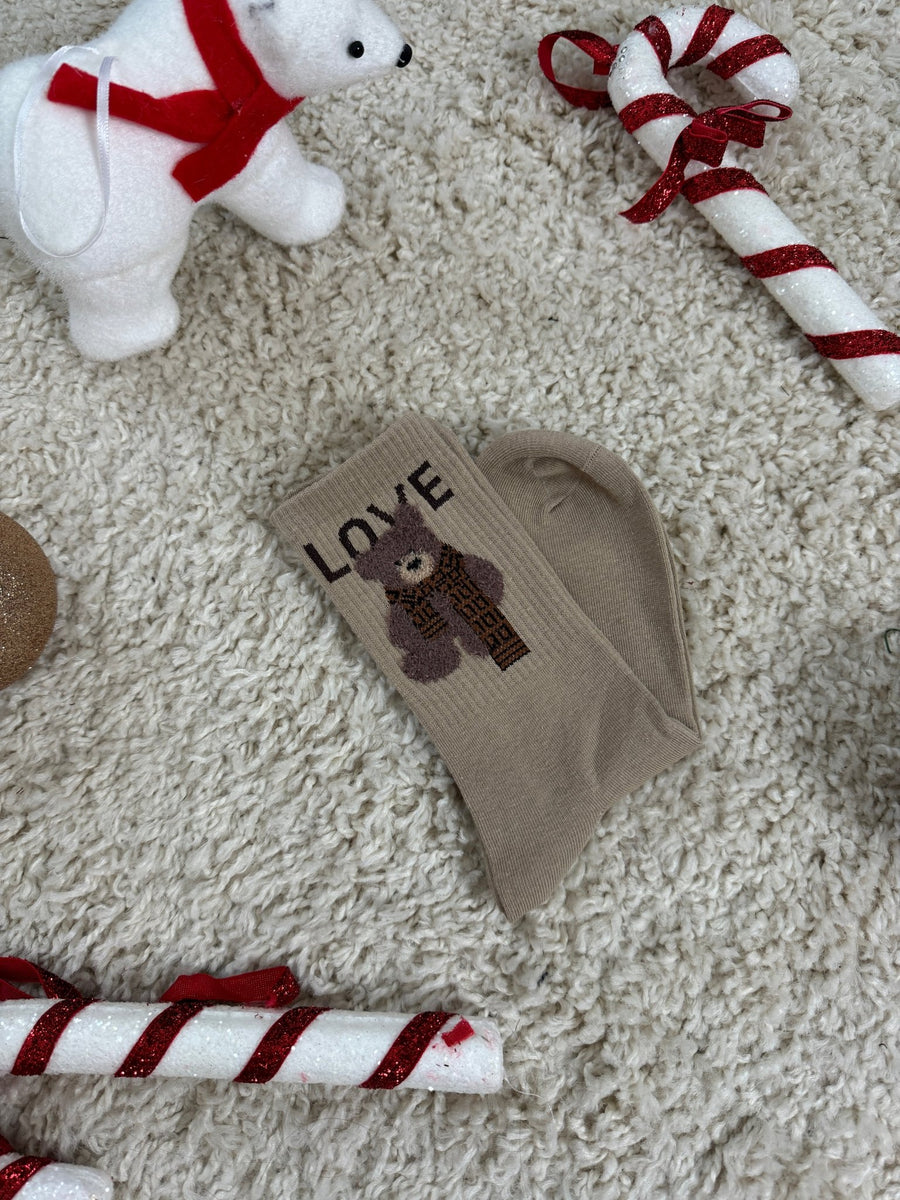 Calzini invernali beige con orsetto