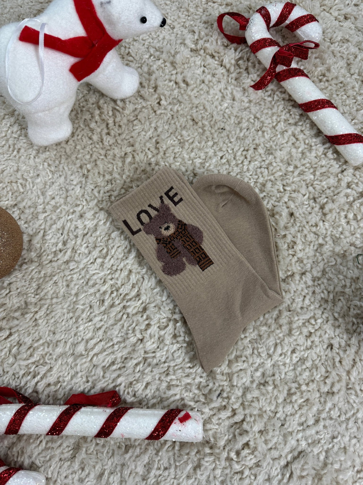 Calzini invernali beige con orsetto - Follie by Alice