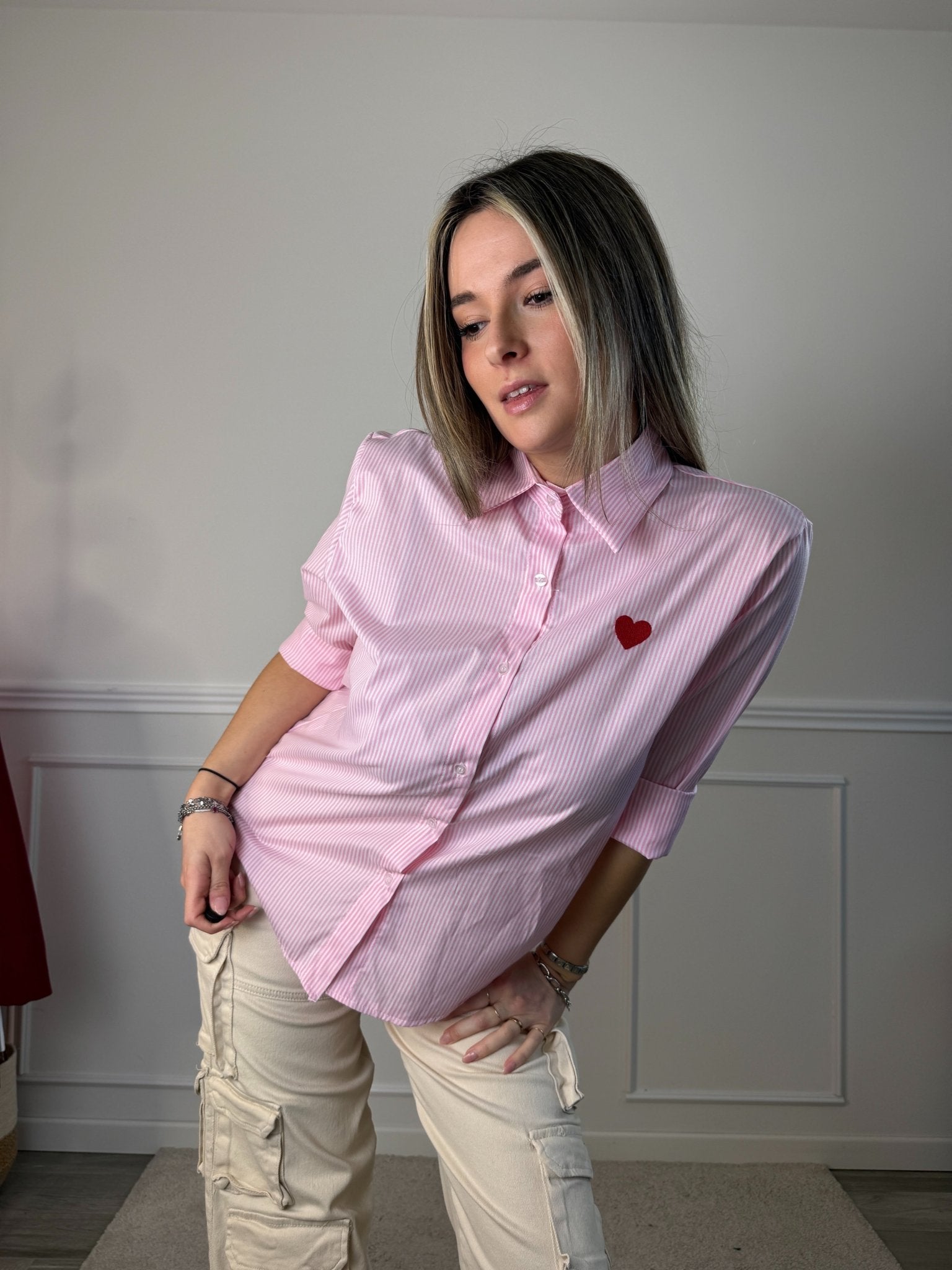 Camicia a righe con cuore ricamato - Follie by Alice