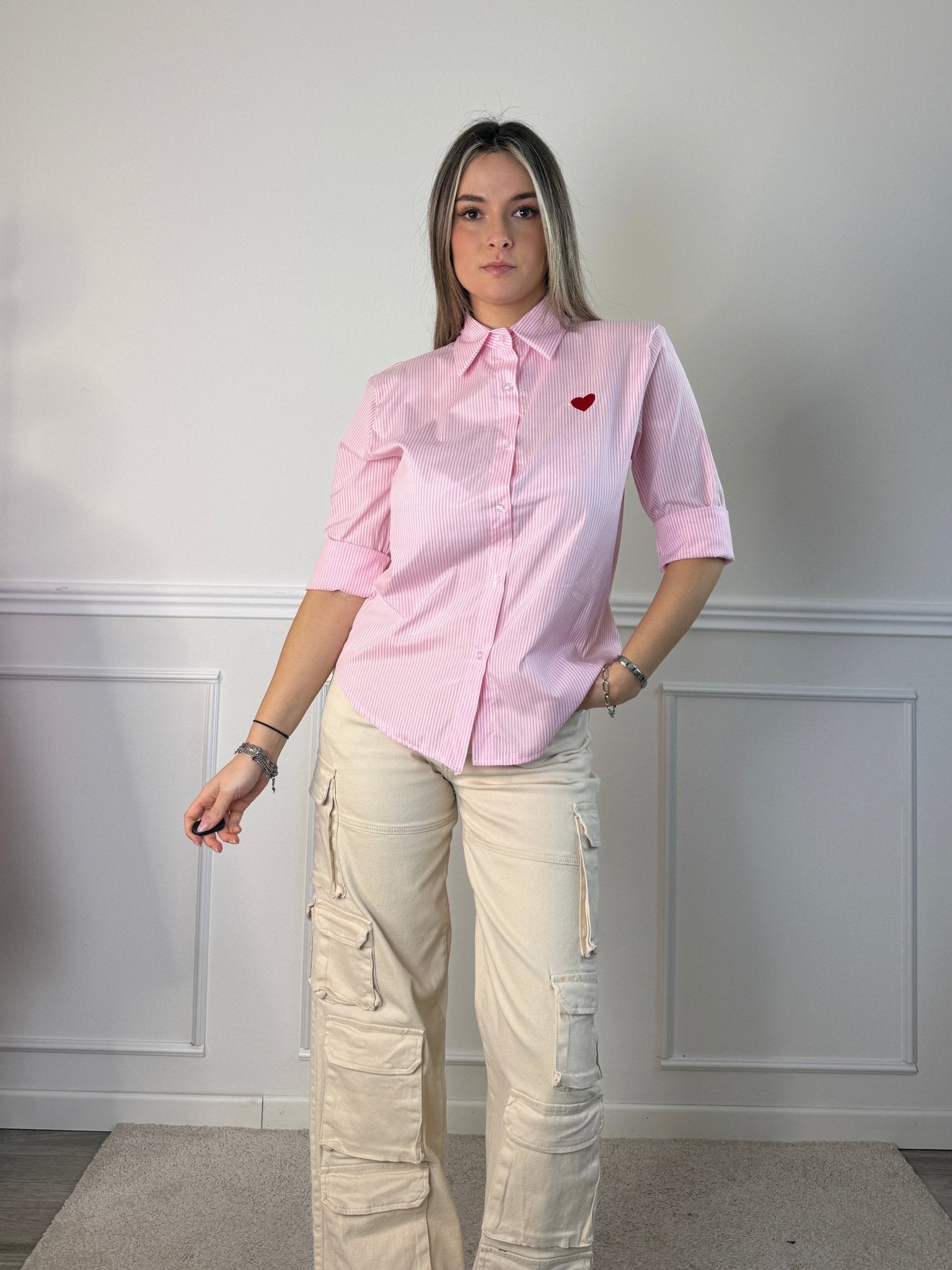 Camicia a righe con cuore ricamato - Follie by Alice