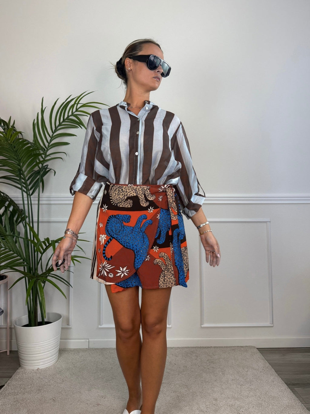 Camicia azzurra in lyocell a righe nere MARRAKECH - Follie by Alice