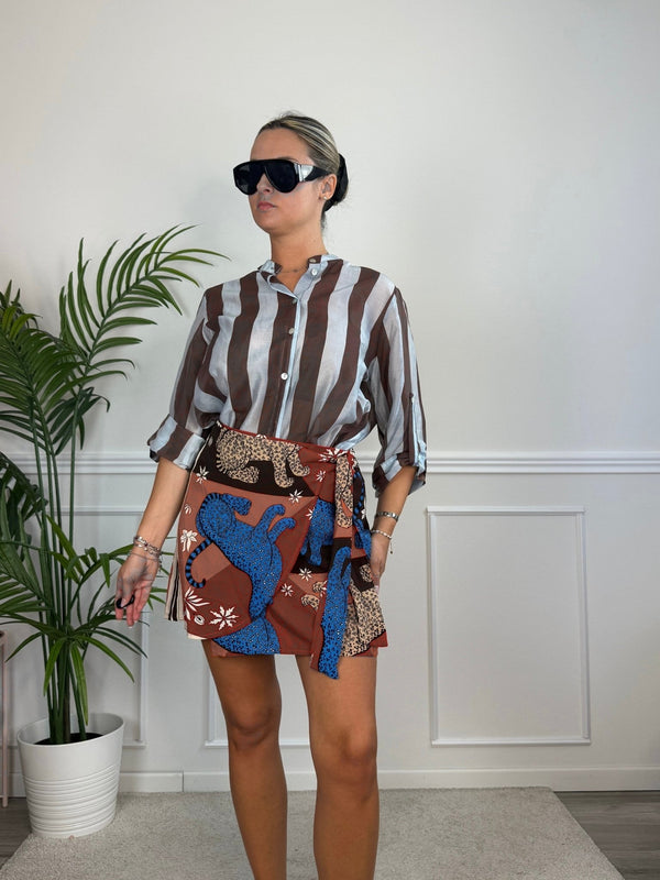 Camicia azzurra in lyocell a righe nere MARRAKECH - Follie by Alice