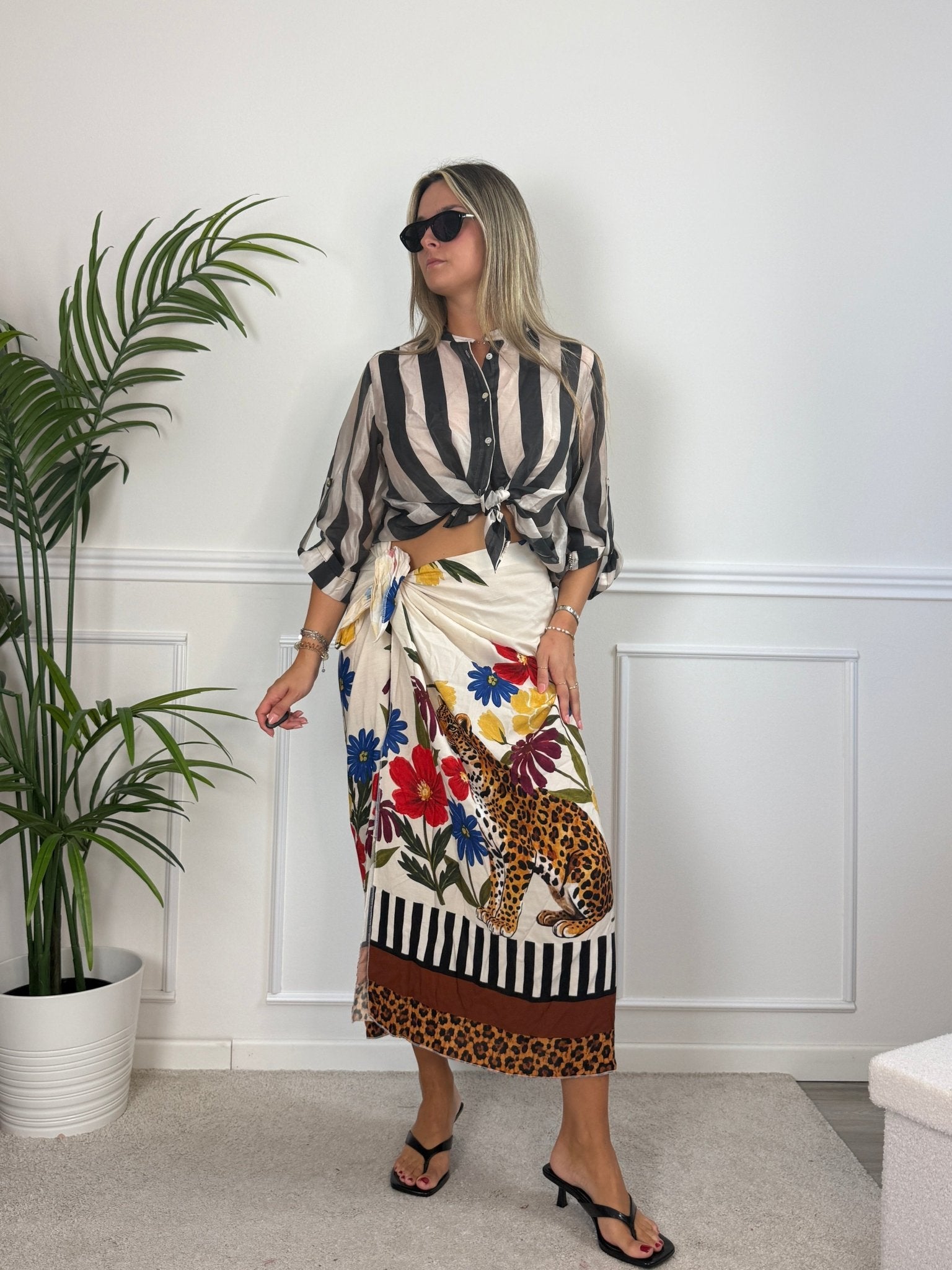 Camicia bianca in lyocell a righe nere MARRAKECH - Follie by Alice