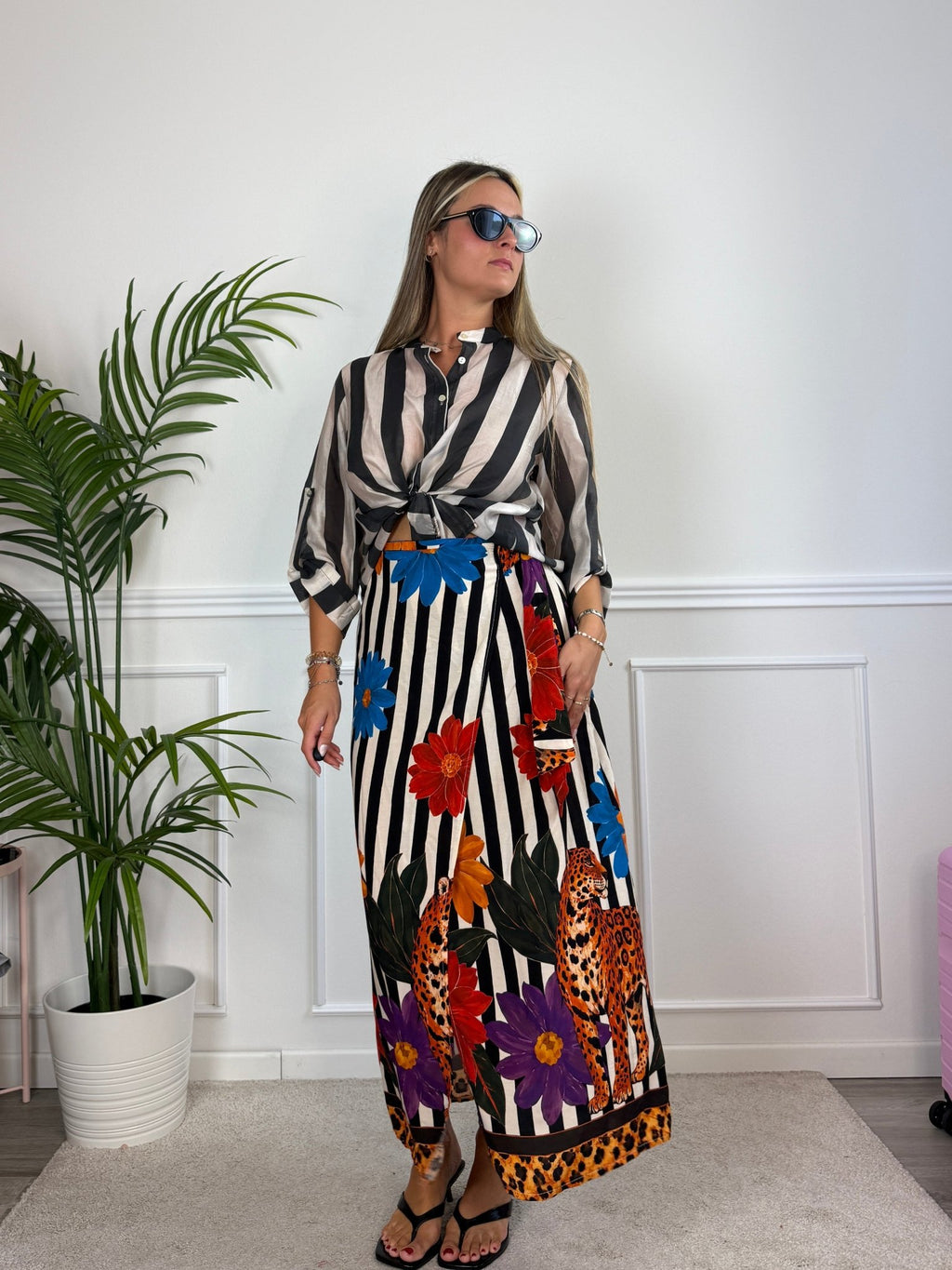 Camicia bianca in lyocell a righe nere MARRAKECH - Follie by Alice