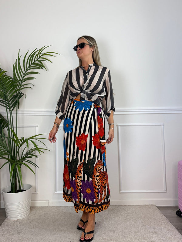 Camicia bianca in lyocell a righe nere MARRAKECH - Follie by Alice