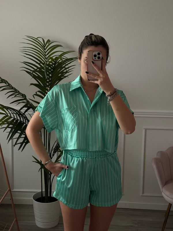 Camicia corta a righe in raso - Follie by Alice