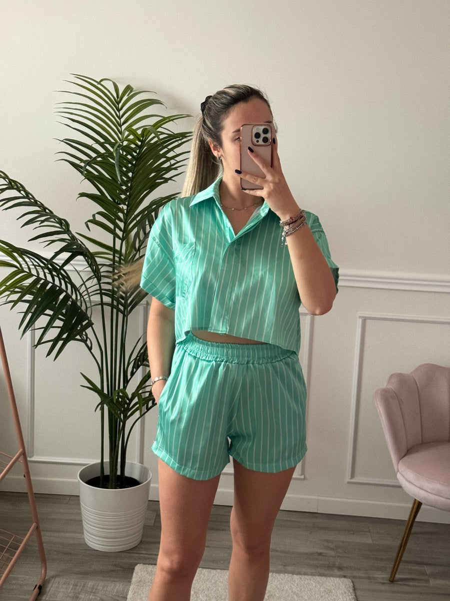 Camicia corta a righe in raso