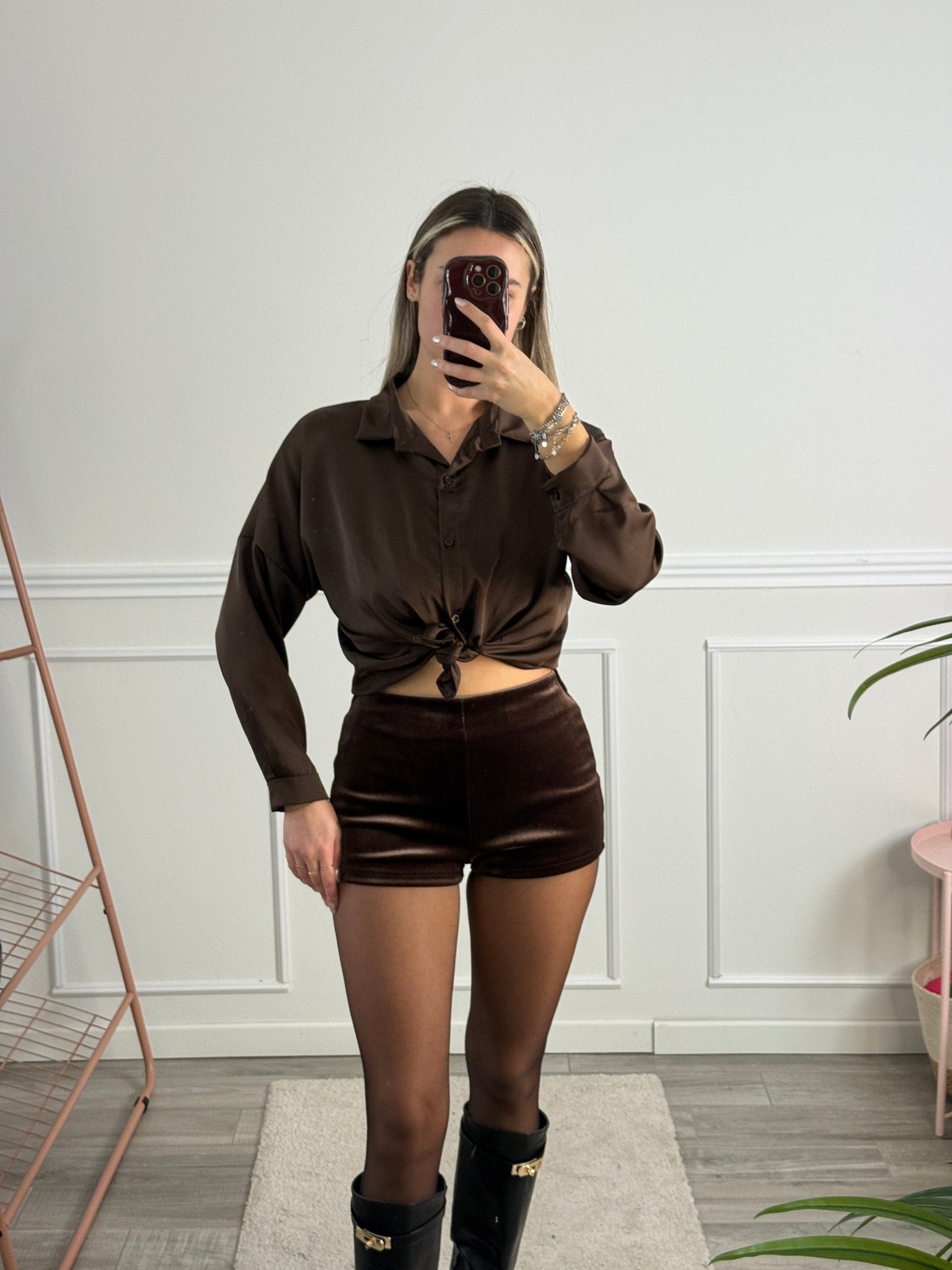 Camicia corta in raso con fiocchetto - Follie by Alice