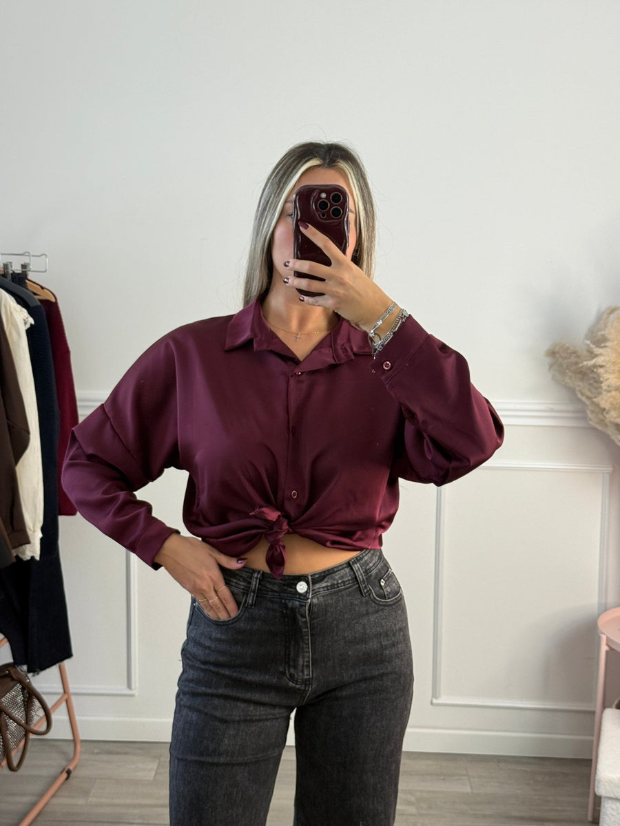 Camicia corta in raso con fiocchetto