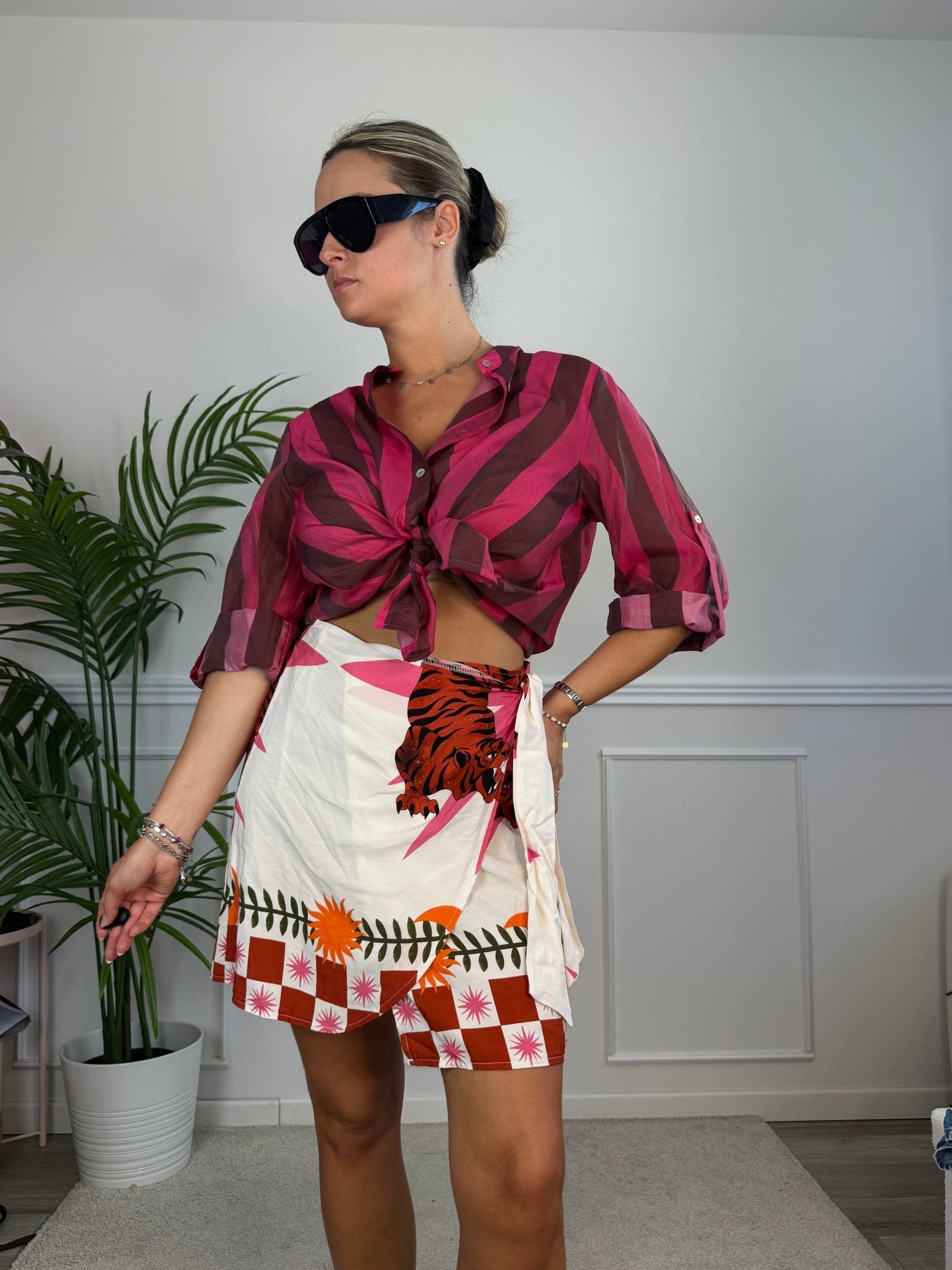 Camicia fucsia in lyocell a righe marroni MARRAKECH - Follie by Alice