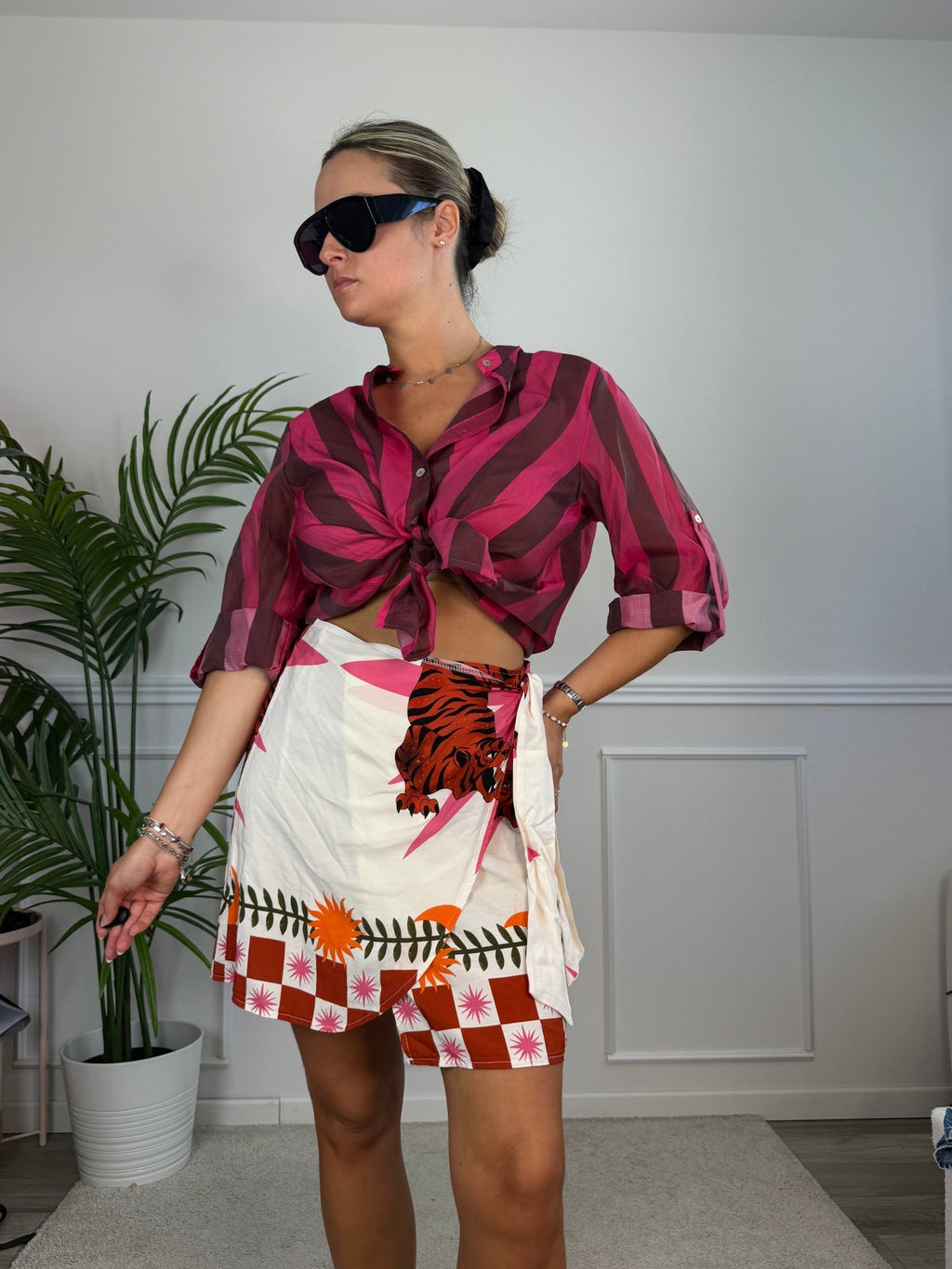 Camicia fucsia in lyocell a righe marroni MARRAKECH - Follie by Alice