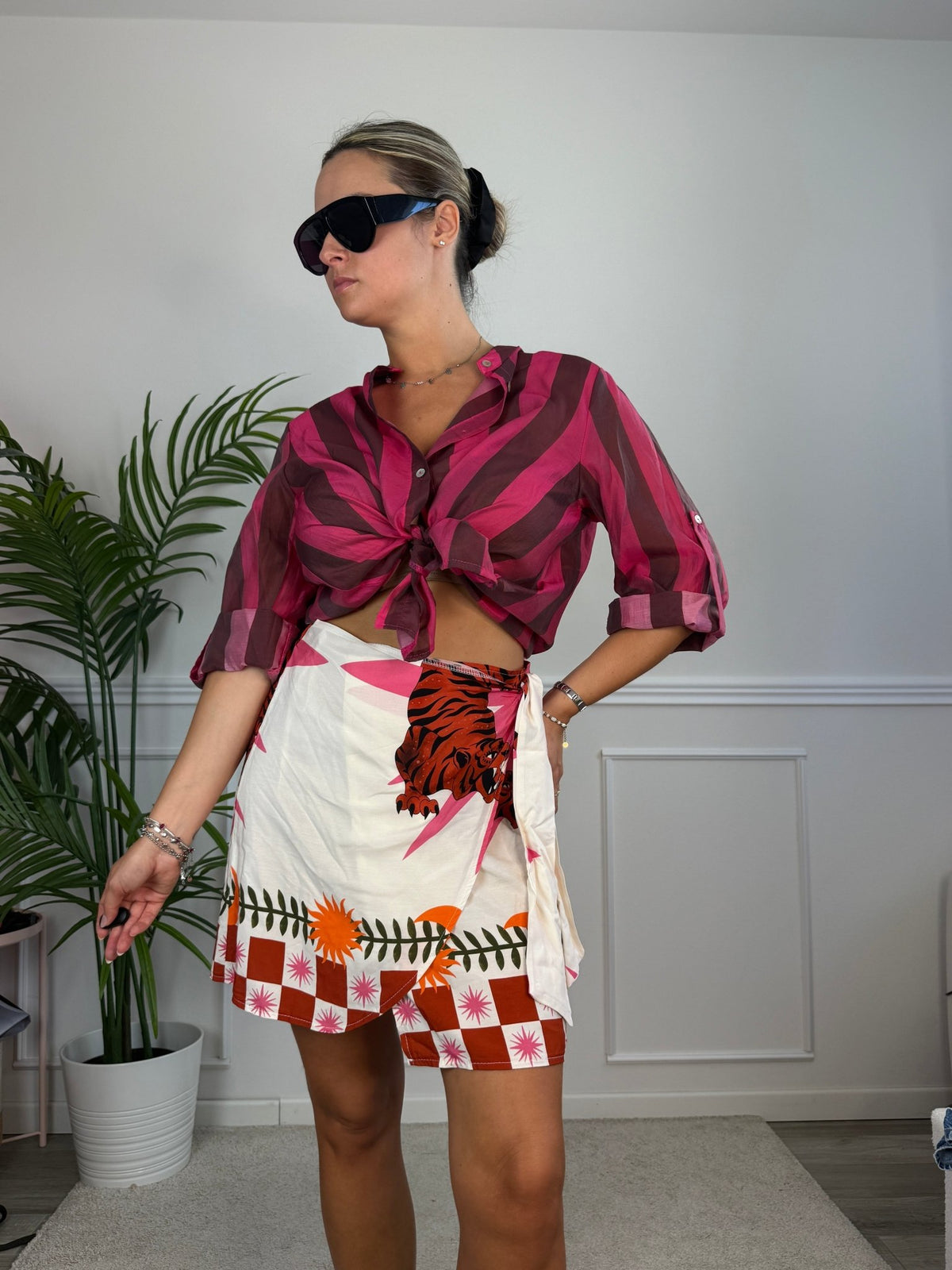 Camicia fucsia in lyocell a righe marroni MARRAKECH - Follie by Alice