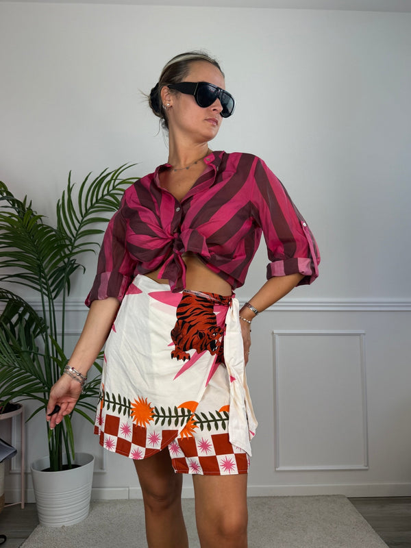 Camicia fucsia in lyocell a righe marroni MARRAKECH - Follie by Alice